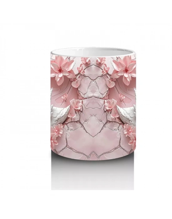 Kalp Yağmuru Altında Aşık Kuğular – Baskılı Kahve Kupası