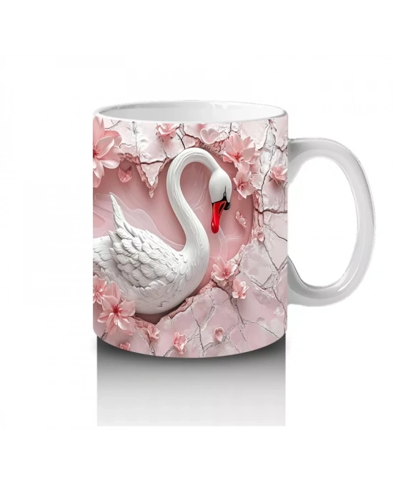 Kalp Yağmuru Altında Aşık Kuğular – Baskılı Kahve Kupası