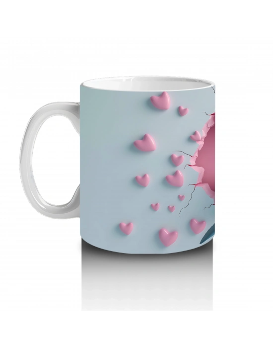 Kalp Yağmuru Altında Gülümseyen Köpek Balığı – Baskılı Kahve Kupası