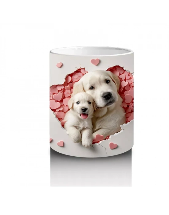 Kalp Yağmuru Altında Tatlı Yavru Köpek – Baskılı Kahve Kupası