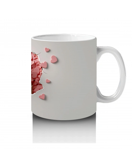 Kalp Yağmuru Altında Tatlı Yavru Köpek – Baskılı Kahve Kupası