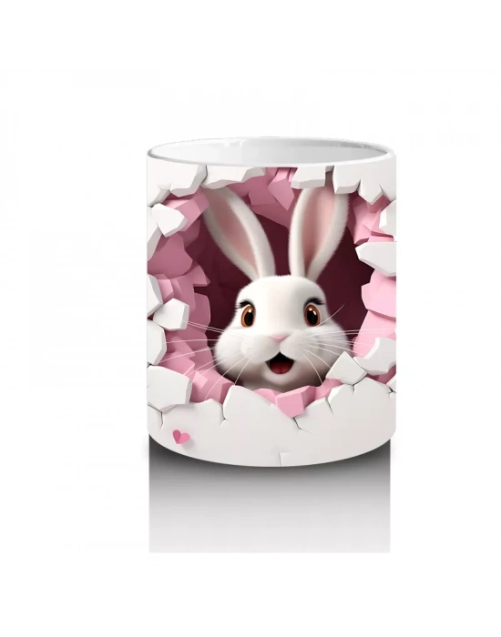 Kalp Yapraklı Ağaç Önünde Tatlı Tavşan – Baskılı Kahve Kupası