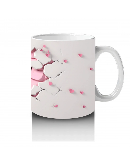 Kalp Yapraklı Ağaç Önünde Tatlı Tavşan – Baskılı Kahve Kupası