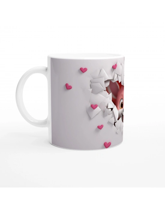 Kalp Zarf İçinden Bakan Sevimli Tilki Temalı Baskılı Kupa Bardak