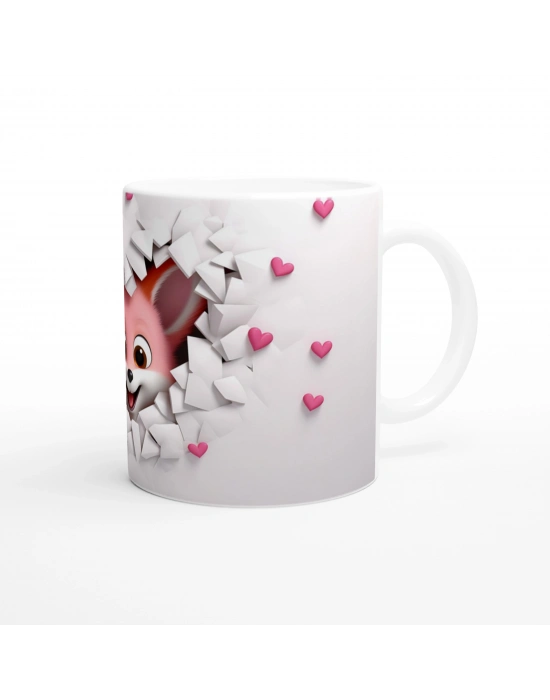 Kalp Zarf İçinden Bakan Sevimli Tilki Temalı Baskılı Kupa Bardak