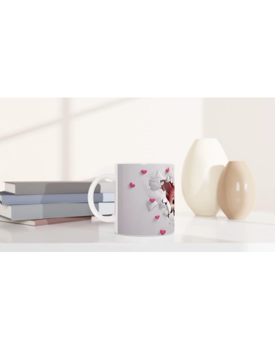 Kalp Zarf İçinden Bakan Sevimli Tilki Temalı Baskılı Kupa Bardak