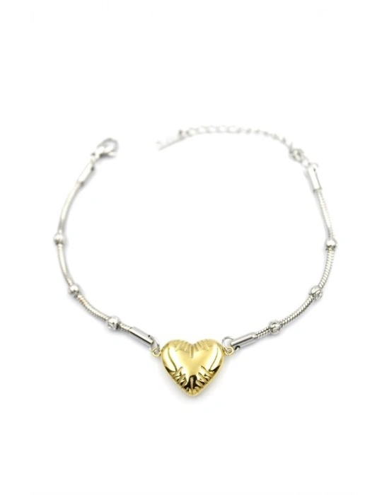 Kalp Zincir Bileklik - Altın