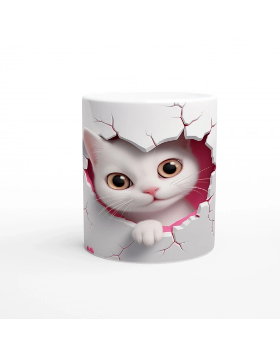 Kalpleri Çatlatarak Bakan Sevimli Kedi Temalı Baskılı Kupa Bardak