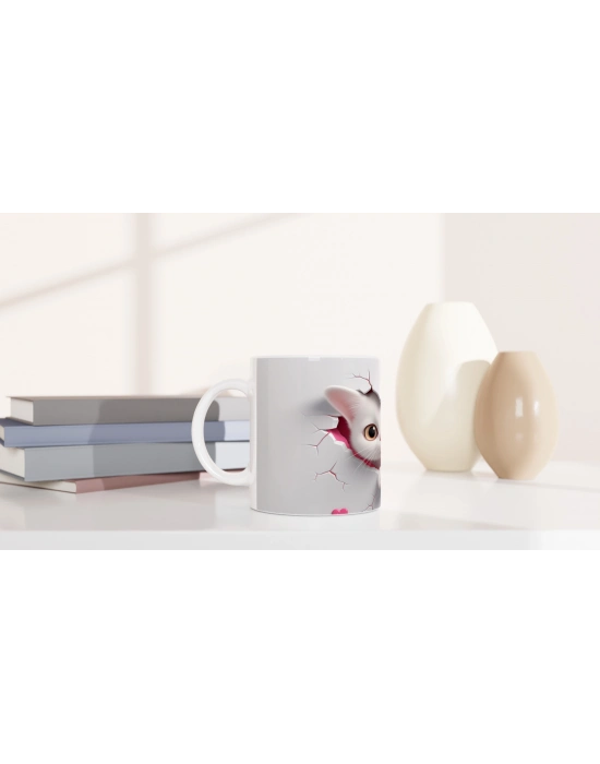 Kalpleri Çatlatarak Bakan Sevimli Kedi Temalı Baskılı Kupa Bardak