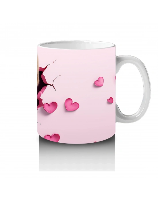 Kalplerle Çevrili Sevimli Alman Kurdu - Baskılı Kahve Kupası