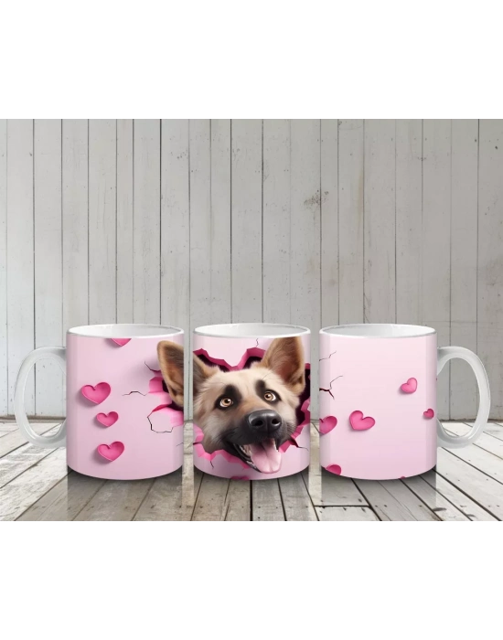 Kalplerle Çevrili Sevimli Alman Kurdu - Baskılı Kahve Kupası