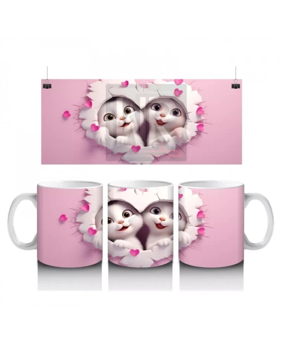 Kalplerle Süslenmiş Çatlakta Sevimli Ayıcıklar – Baskılı Kahve Kupası