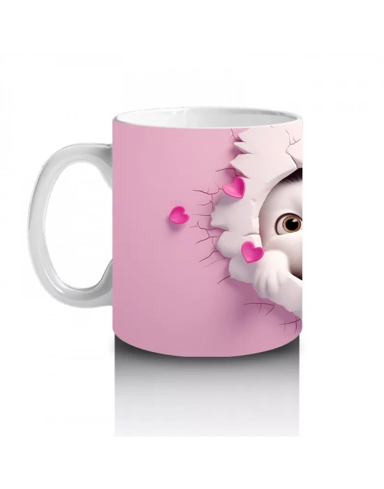 Kalplerle Süslenmiş Çatlakta Sevimli Ayıcıklar – Baskılı Kahve Kupası