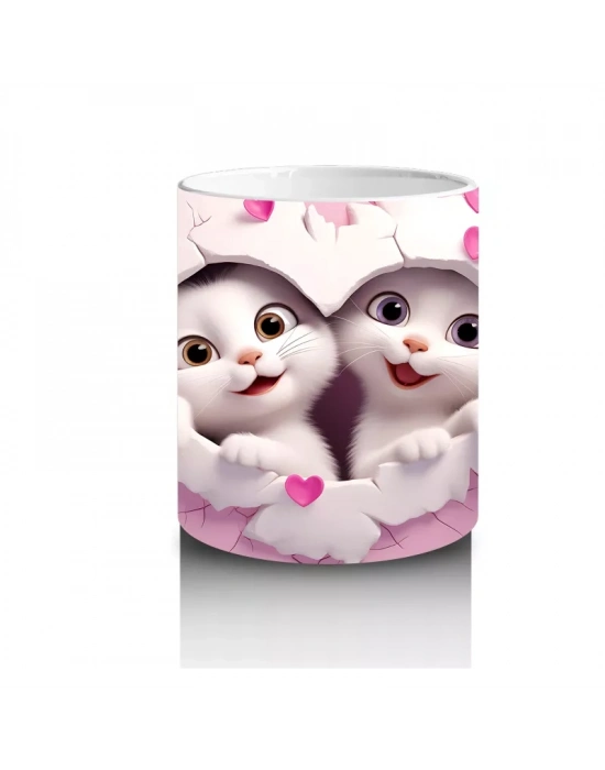 Kalplerle Süslenmiş Çatlakta Sevimli Ayıcıklar – Baskılı Kahve Kupası