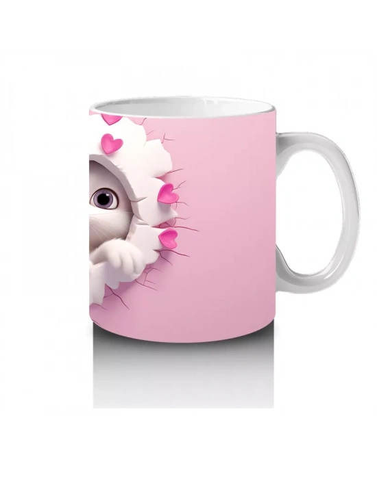 Kalplerle Süslenmiş Çatlakta Sevimli Ayıcıklar – Baskılı Kahve Kupası