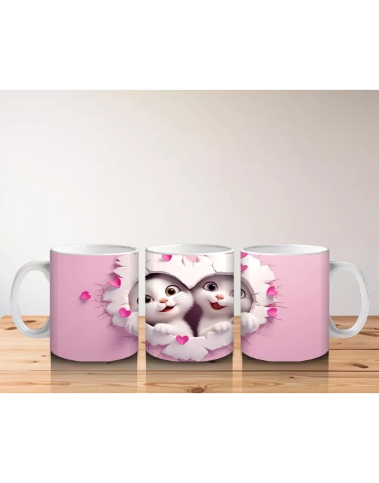 Kalplerle Süslenmiş Çatlakta Sevimli Ayıcıklar – Baskılı Kahve Kupası