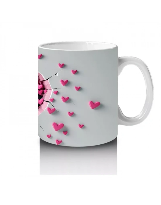 Kalplerle Süslenmiş Duvar Arasında Mavi Köpekbalığı - Baskılı kahve kupası