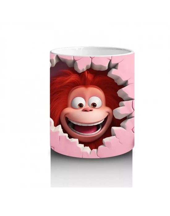 Kalplerle Süslenmiş Duvarı Delen Maymun – Baskılı Kahve Kupası