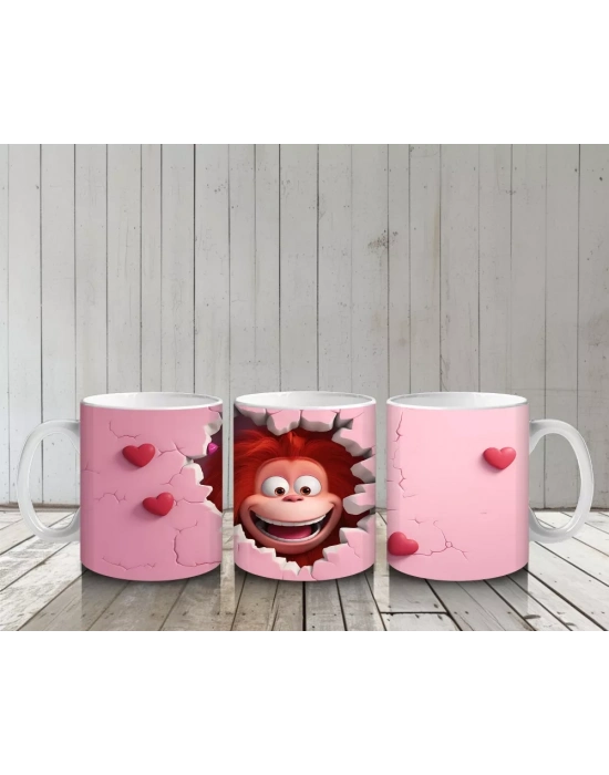 Kalplerle Süslenmiş Duvarı Delen Maymun – Baskılı Kahve Kupası