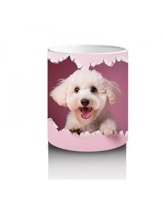 Kalplerle Süslenmiş Neşeli Köpek – Baskılı Kahve Kupası