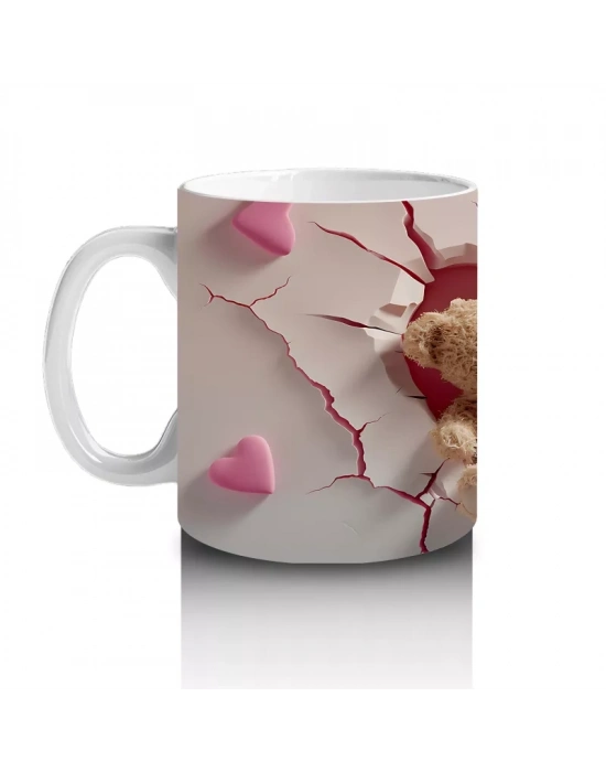 Kalplerle Süslenmiş Sarılan Ayıcıklar – Baskılı Kahve Kupası