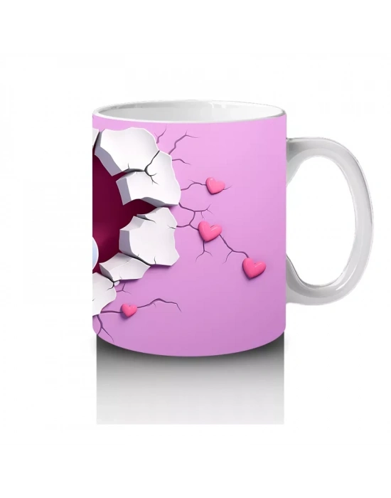 Kalplerle Süslenmiş Sevimli İnek Figürü - Baskılı Kahve Kupası