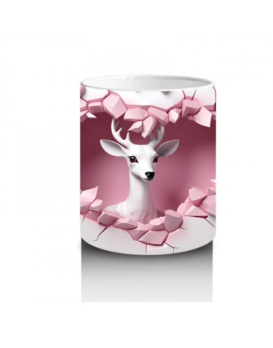 Kalplerle Süslenmiş Zarif Geyik – Baskılı Kahve Kupası