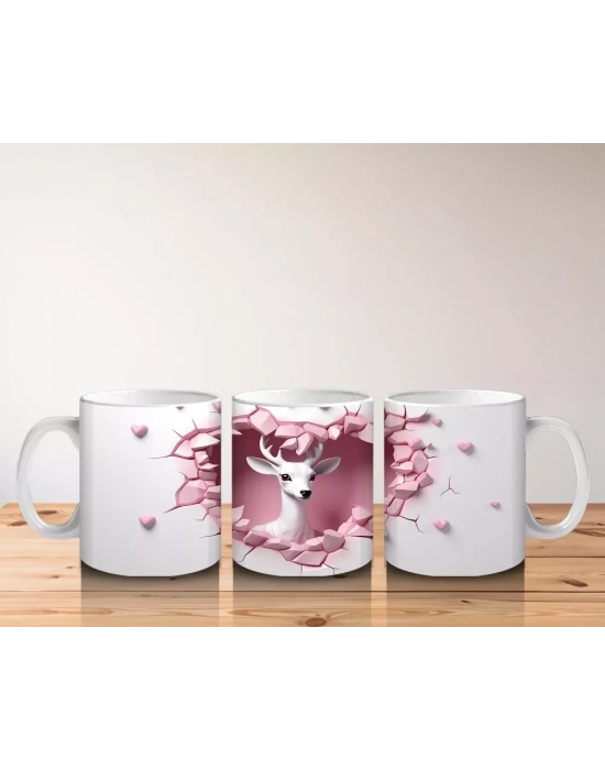 Kalplerle Süslenmiş Zarif Geyik – Baskılı Kahve Kupası