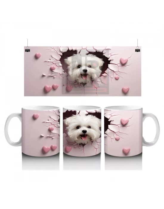 Kalpli Arka Planda Bakan Sevimli Köpek – Baskılı Kahve Kupası