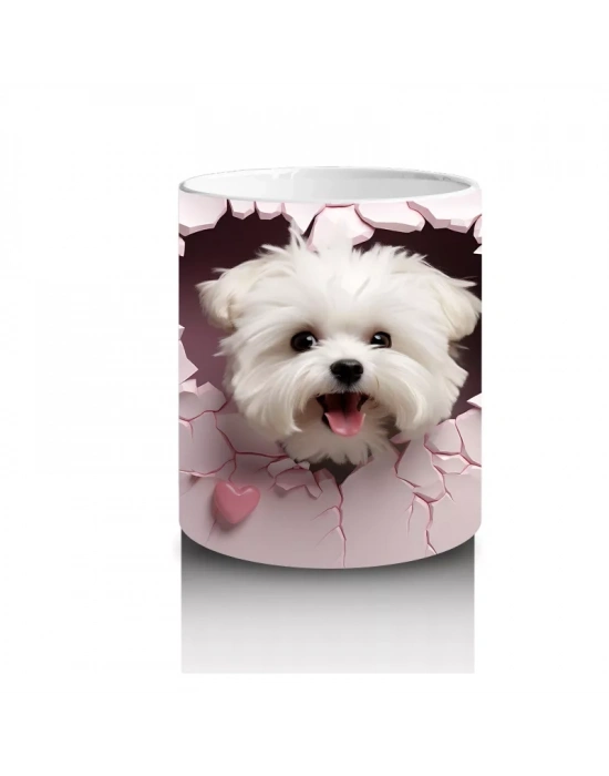 Kalpli Arka Planda Bakan Sevimli Köpek – Baskılı Kahve Kupası