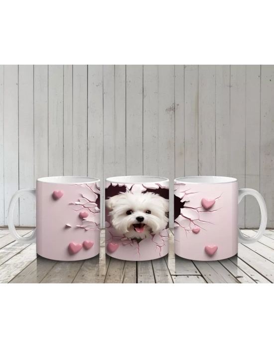 Kalpli Arka Planda Bakan Sevimli Köpek – Baskılı Kahve Kupası