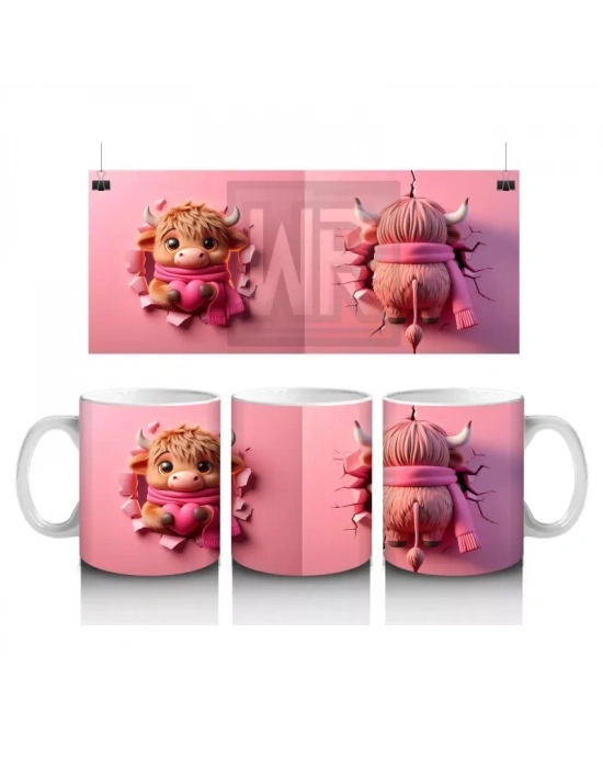 Kalpli Arka Planda Boynuzlu Sevimli Canavar – Baskılı Kahve Kupası