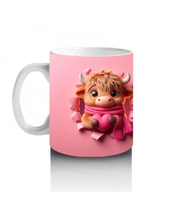 Kalpli Arka Planda Boynuzlu Sevimli Canavar – Baskılı Kahve Kupası