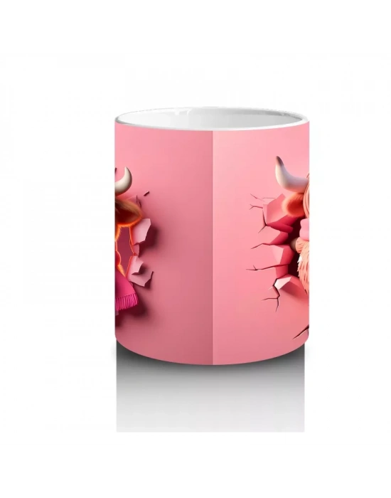 Kalpli Arka Planda Boynuzlu Sevimli Canavar – Baskılı Kahve Kupası