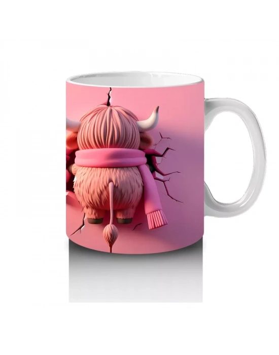 Kalpli Arka Planda Boynuzlu Sevimli Canavar – Baskılı Kahve Kupası