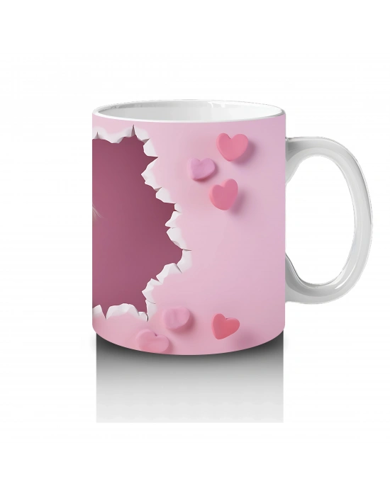 Kalpli Arka Planda Gülümseyen Sevimli Beyaz Köpek - Baskılı kahve kupası