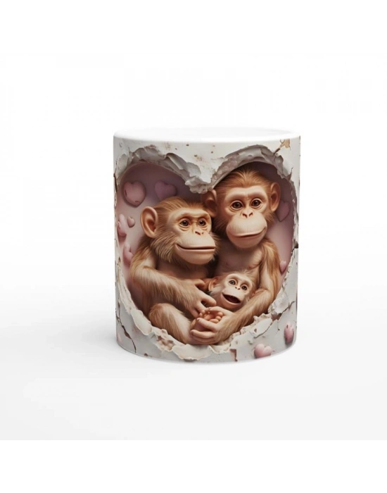 Kalpli Arka Planda Maymun Ailesi Temalı Baskılı Kupa Bardak