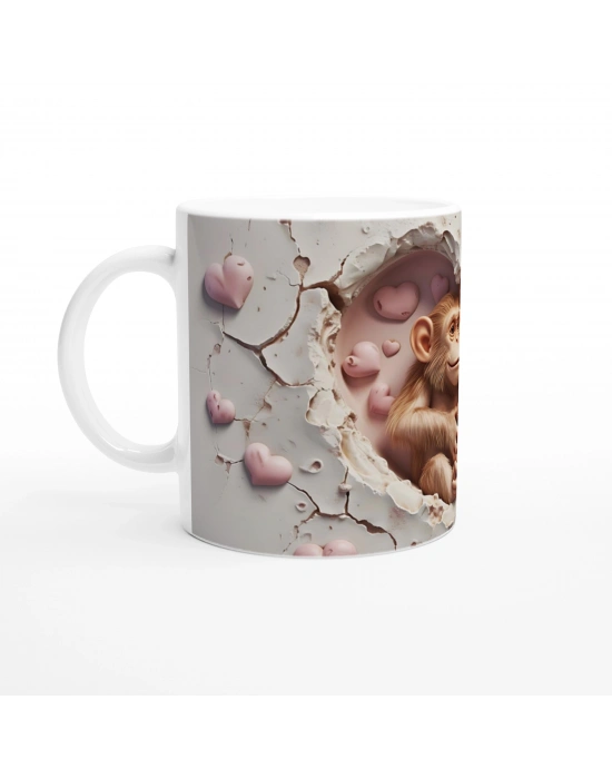 Kalpli Arka Planda Maymun Ailesi Temalı Baskılı Kupa Bardak