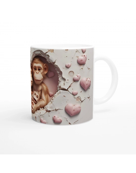 Kalpli Arka Planda Maymun Ailesi Temalı Baskılı Kupa Bardak