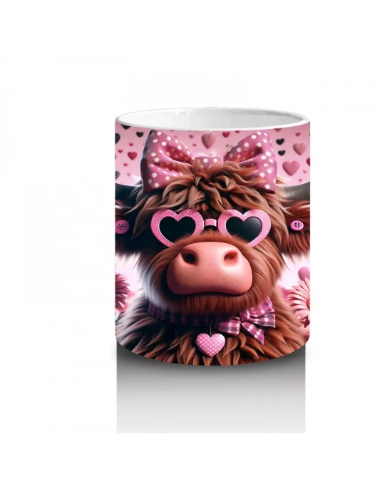 Kalpli Arka Planda Şapkalı Sevimli Buzağı – Baskılı Kahve Kupası