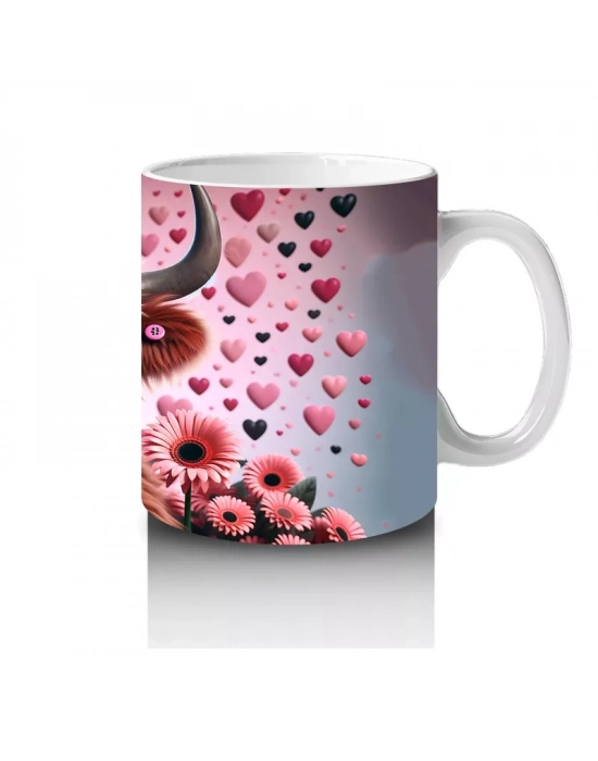 Kalpli Arka Planda Şapkalı Sevimli Buzağı – Baskılı Kahve Kupası