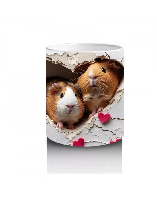 Kalpli Arka Planda Sevimli Kobaylar - Baskılı Kahve Kupası