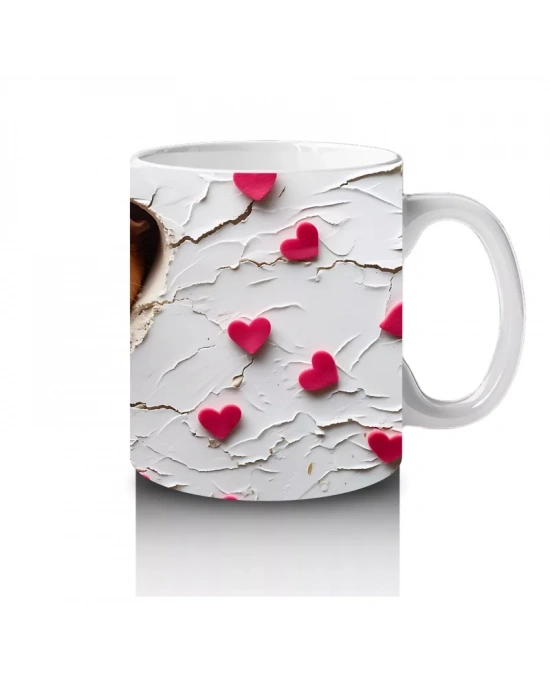 Kalpli Arka Planda Sevimli Kobaylar - Baskılı Kahve Kupası