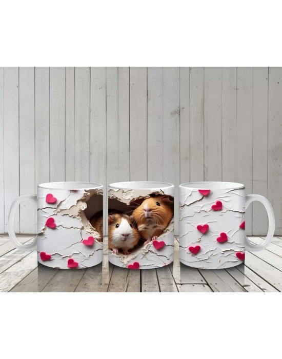 Kalpli Arka Planda Sevimli Kobaylar - Baskılı Kahve Kupası