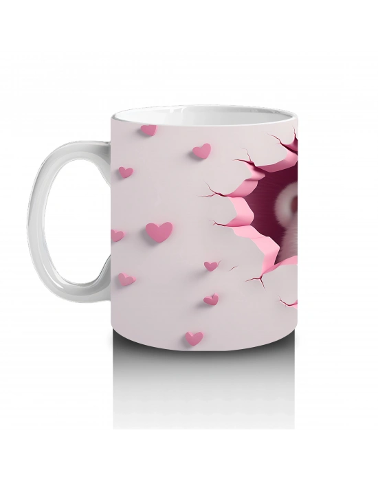 Kalpli Arka Planda Tatlı Ayı – Baskılı Kahve Kupası