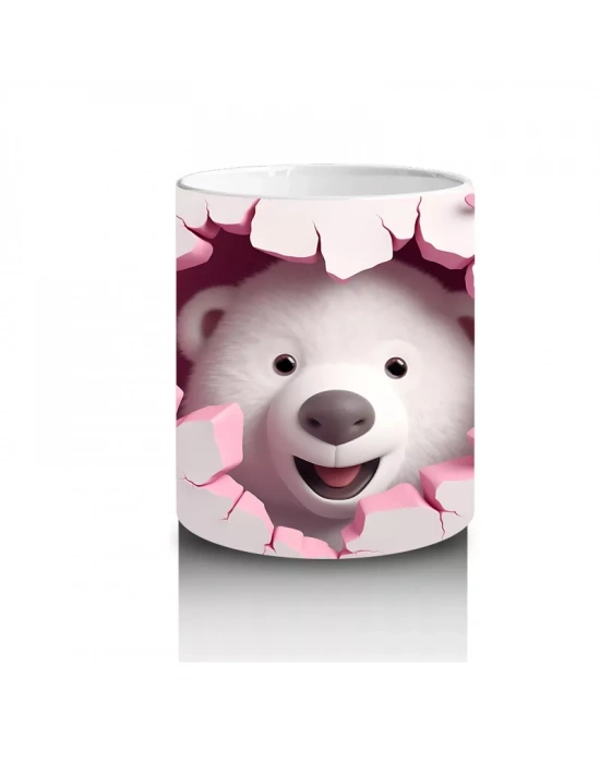 Kalpli Arka Planda Tatlı Ayı – Baskılı Kahve Kupası