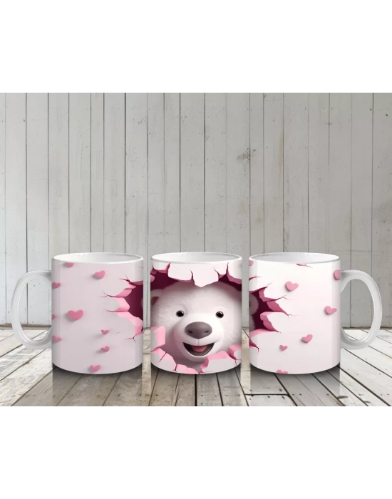 Kalpli Arka Planda Tatlı Ayı – Baskılı Kahve Kupası