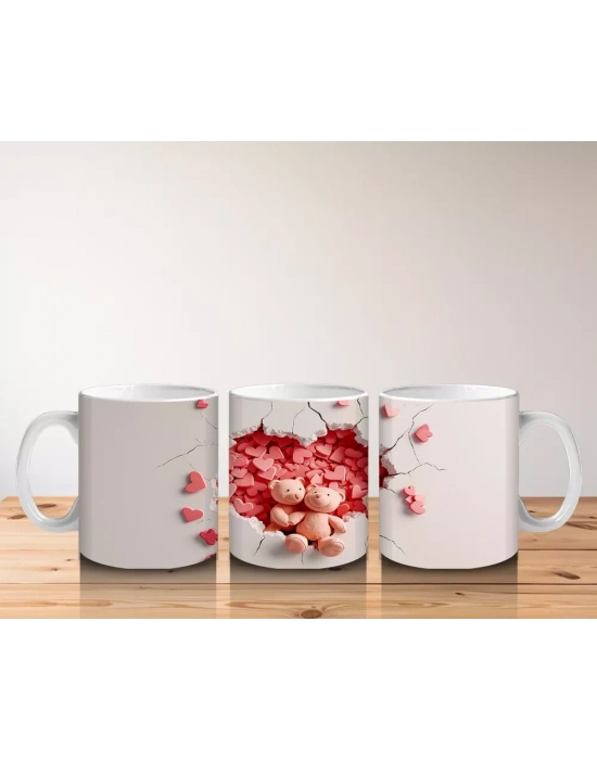 Kalpli Arka Planda Tatlı Ayıcıklar – Baskılı Kahve Kupası