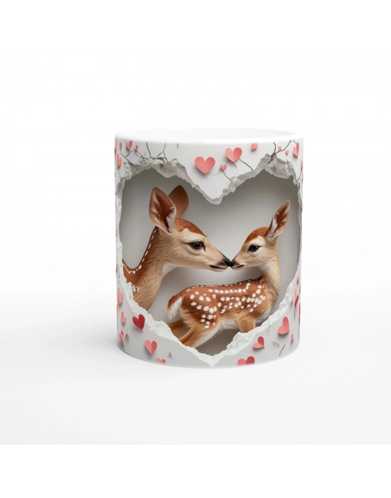 Kalpli Arka Planlı Geyik Aşkı Temalı Baskılı Kupa Bardak