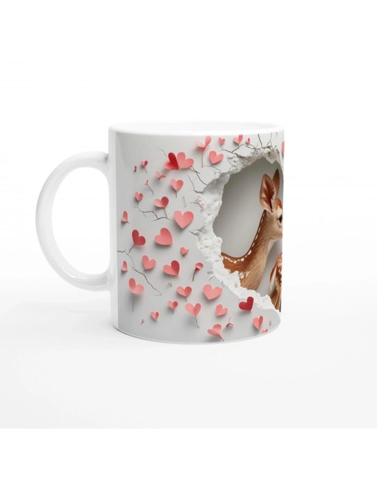 Kalpli Arka Planlı Geyik Aşkı Temalı Baskılı Kupa Bardak